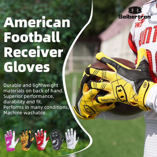 color:Yellow | Seibertron American Football Receiver Adult Gloves ultra-stick adult football receiver gloves image 01