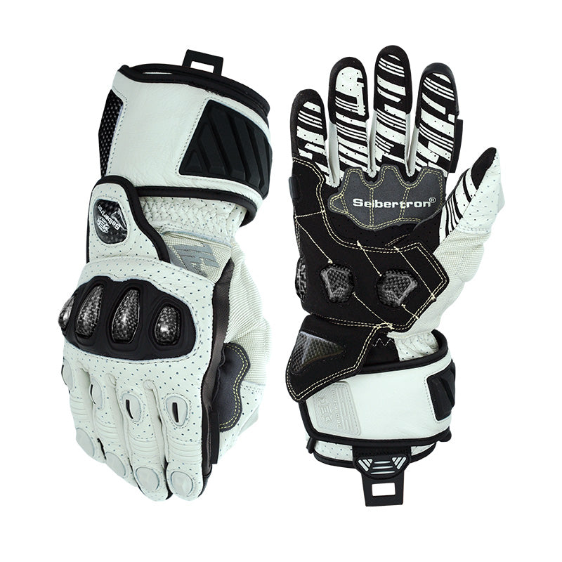 Seibertron SPS-7L Motorrad-Rennhandschuhe mit langem Stulpen in Weiß