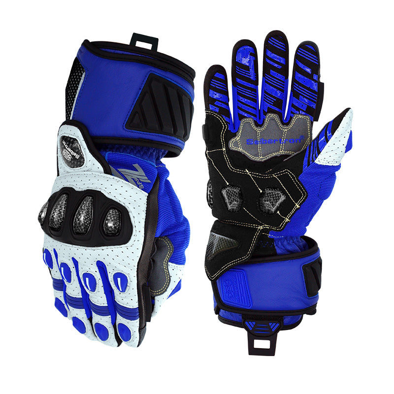 Seibertron SPS-7L long-cuff motorcycle racing gloves in Klein Blue