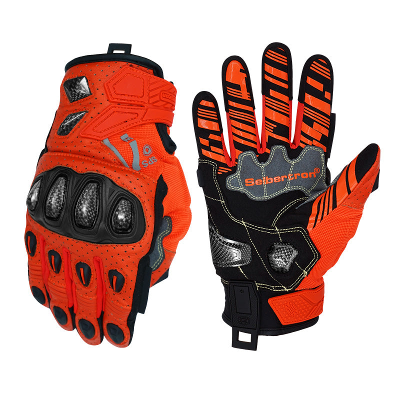 Seibertron SPS-7W waterproof motorcycle gloves in Fluorescent Orange