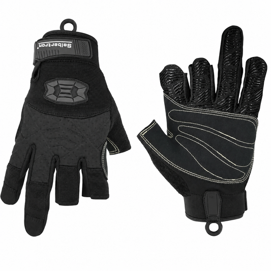 Seibertron Halbfinger-Handschuhe mit gepolsterter Handfläche, leicht und atmungsaktiv, für Kletterer, Felsklettern, Rettung, Abenteuer, Segeln, Kajakfahren, Outdoor-Sport, Drei-Finger