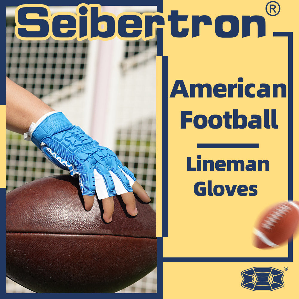Seibertron Lineman 2.0 Padded Palm Football Receiver Gloves, Flexible TPR Impact Protection Back of Hand Glove Adult and Youth Sizes