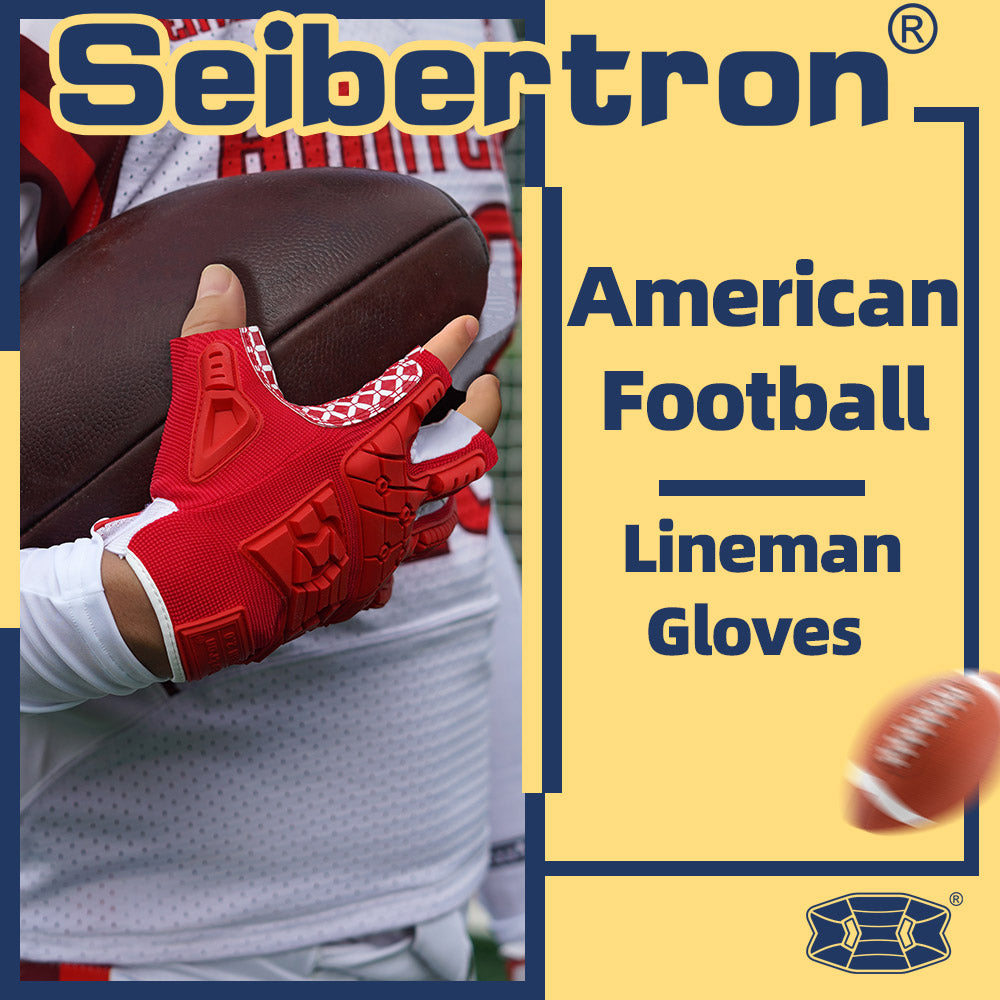 Seibertron Lineman 2.0 Padded Palm Football Receiver Gloves, Flexible TPR Impact Protection Back of Hand Glove Adult and Youth Sizes