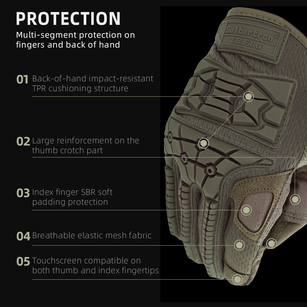 Seibertron T.B.F.I.G Taktische Outdoor-Handschuhe, atmungsaktiver flexibler Gummi-Aufprallschutz, Touchscreen, CE-zertifizierte Taktikhandschuhe