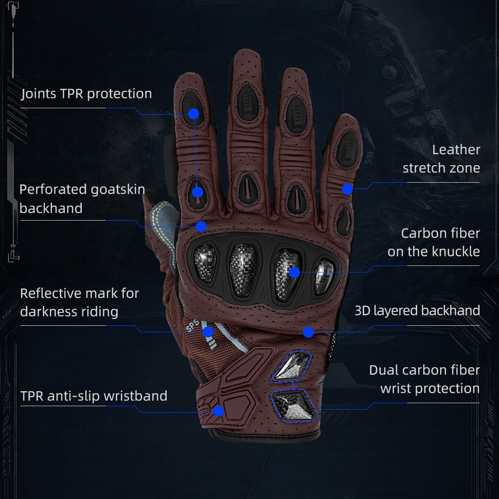 Seibertron SPS-7 Superior Protection Series Motorrad-Fahrhandschuhe - Atmungsaktiver Touchscreen-Carbonfaserschutz