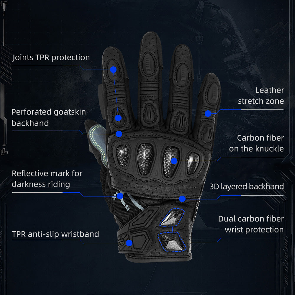 Seibertron SPS-7 Superior Protection Series Motorrad-Fahrhandschuhe - Atmungsaktiver Touchscreen-Carbonfaserschutz