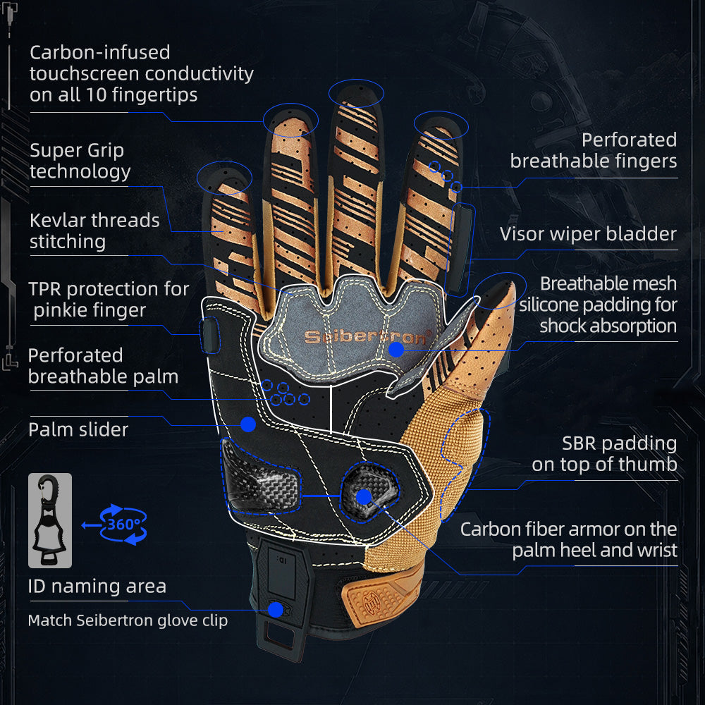 Seibertron SPS-7 Superior Protection Series Motorrad-Fahrhandschuhe - Atmungsaktiver Touchscreen-Carbonfaserschutz