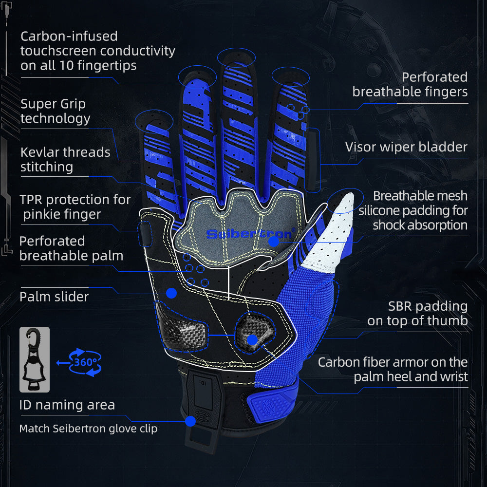 Seibertron SPS-7 Superior Protection Series Motorrad-Fahrhandschuhe - Atmungsaktiver Touchscreen-Carbonfaserschutz