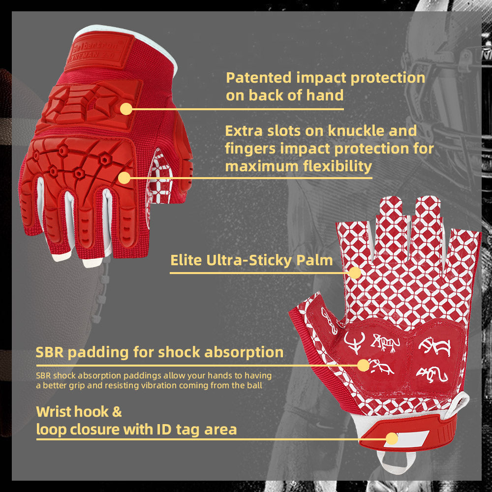 Seibertron Lineman 2.0 Padded Palm Football Receiver Gloves, Flexible TPR Impact Protection Back of Hand Glove Adult and Youth Sizes