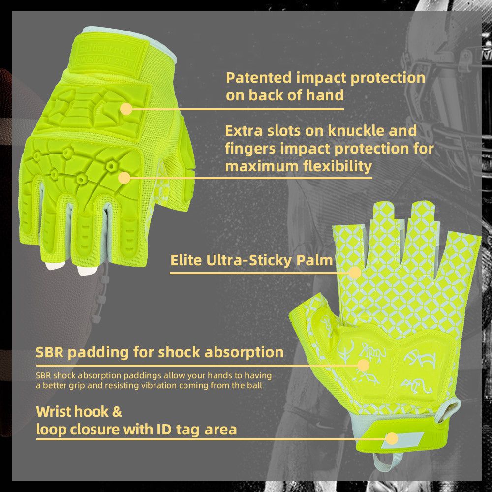 Seibertron Lineman 2.0 Padded Palm Football Receiver Gloves, Flexible TPR Impact Protection Back of Hand Glove Adult and Youth Sizes