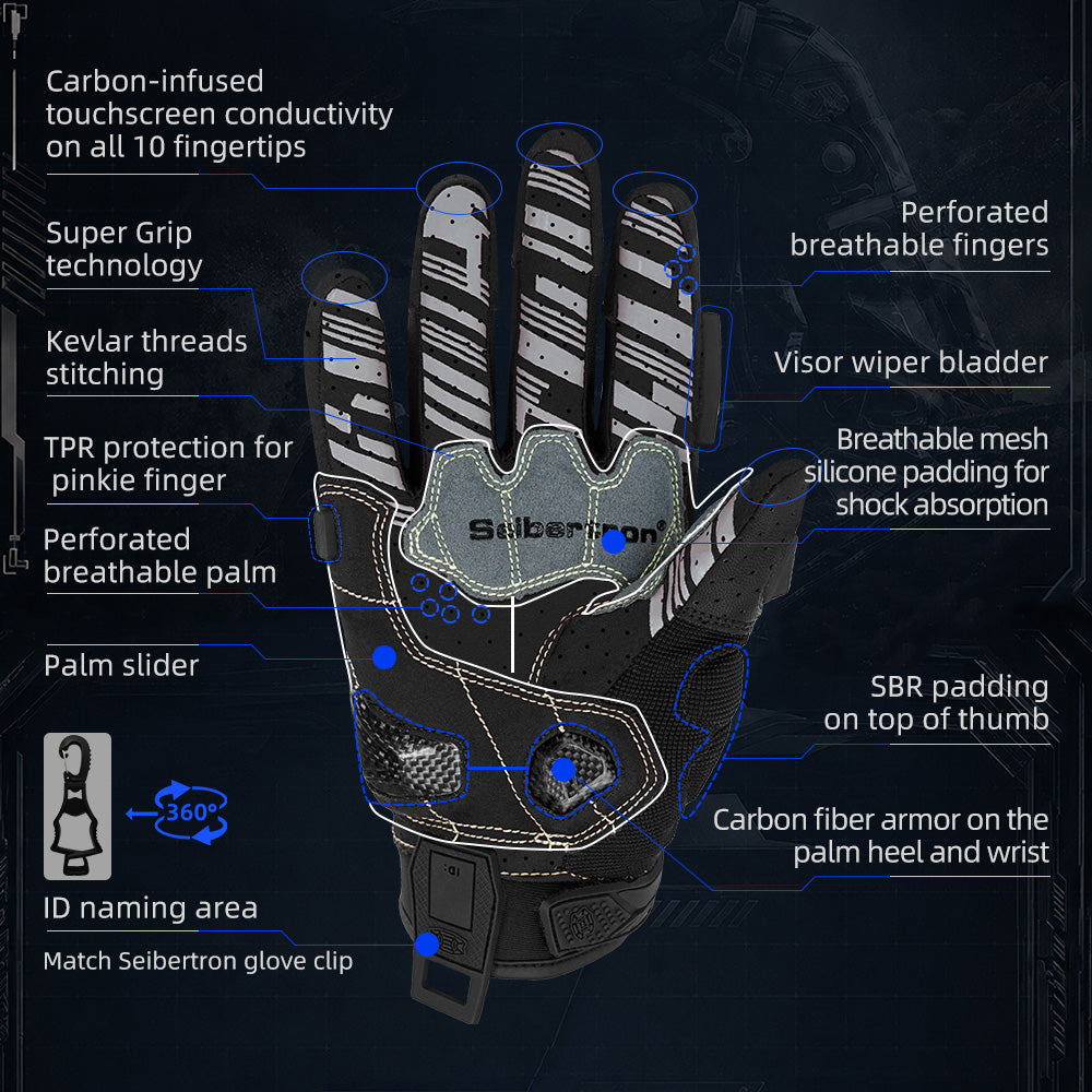 Seibertron SPS-7 Superior Protection Series Motorrad-Fahrhandschuhe - Atmungsaktiver Touchscreen-Carbonfaserschutz