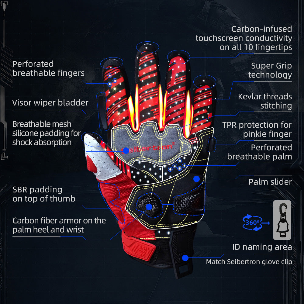 Seibertron SPS-7 Superior Protection Series Motorrad-Fahrhandschuhe - Atmungsaktiver Touchscreen-Carbonfaserschutz