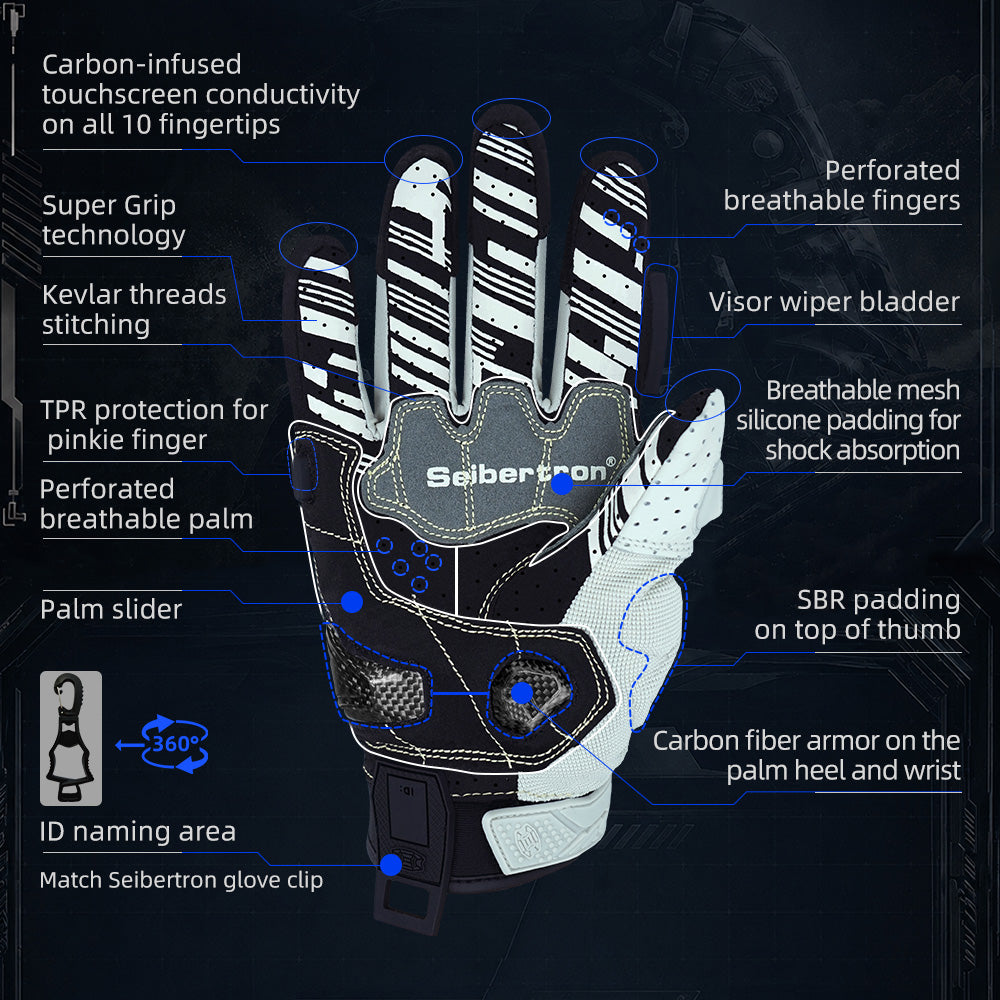 Seibertron SPS-7 Superior Protection Series Motorrad-Fahrhandschuhe - Atmungsaktiver Touchscreen-Carbonfaserschutz