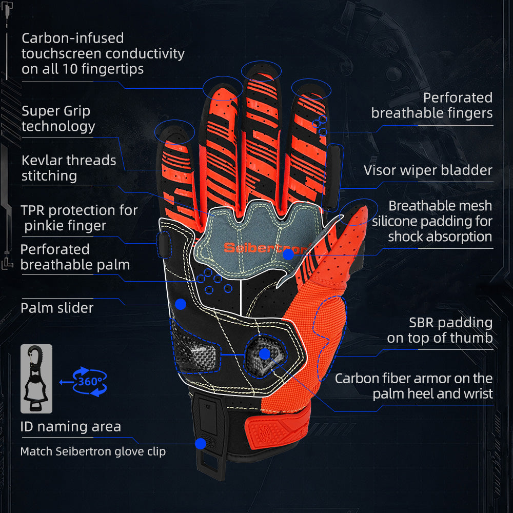 Seibertron SPS-7 Superior Protection Series Motorrad-Fahrhandschuhe - Atmungsaktiver Touchscreen-Carbonfaserschutz