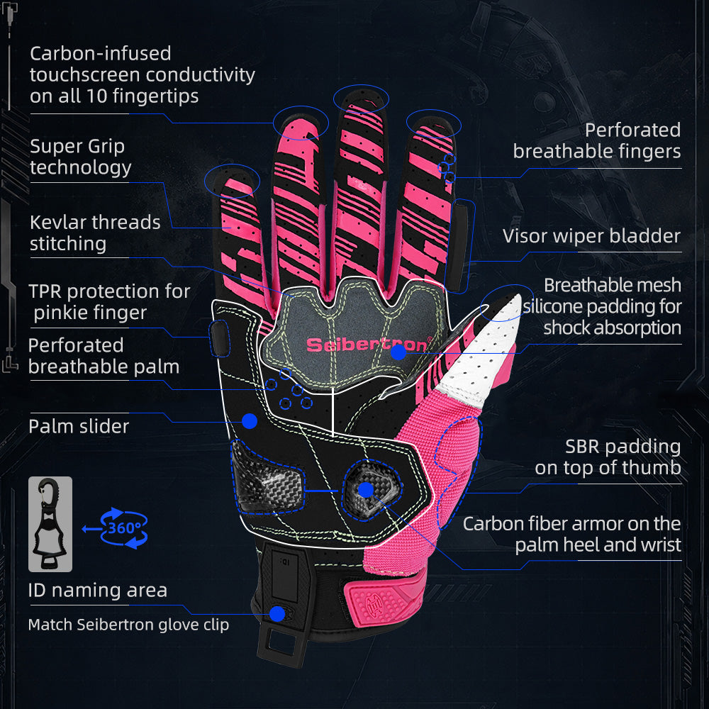 Seibertron SPS-7 Superior Protection Series Motorrad-Fahrhandschuhe - Atmungsaktiver Touchscreen-Carbonfaserschutz