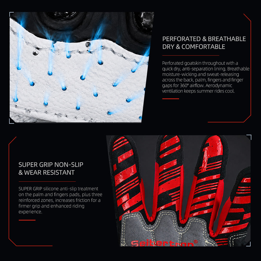 Seibertron SPS-7 Superior Protection Series Motorrad-Fahrhandschuhe - Atmungsaktiver Touchscreen-Carbonfaserschutz