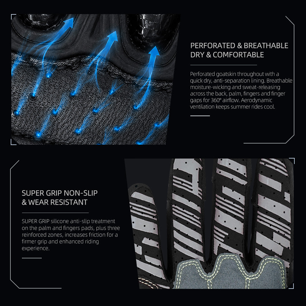 Seibertron SPS-7 Superior Protection Series Motorrad-Fahrhandschuhe - Atmungsaktiver Touchscreen-Carbonfaserschutz