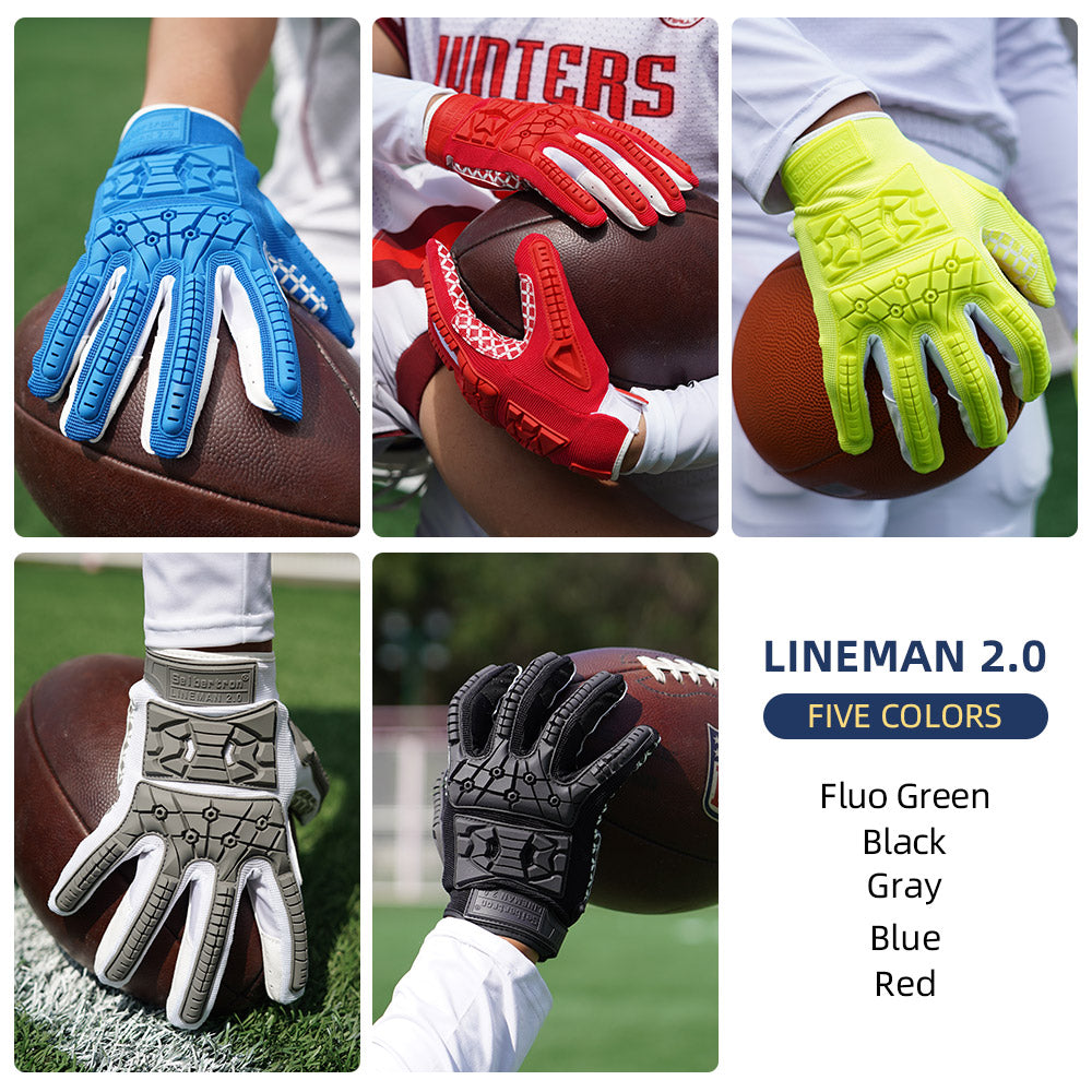 Seibertron Lineman 2.0 Padded Palm Football Receiver Gloves, Flexible TPR Impact Protection Back of Hand Glove Adult and Youth Sizes