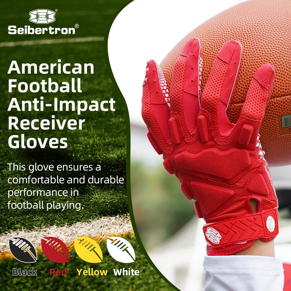 Seibertron Erwachsenen G.A.R.G 2.0 Gelgefüllte patentierte Anti-Aufprall Ultra-Haft Football-Sport-Empfängerhandschuhe - SeibertronSports