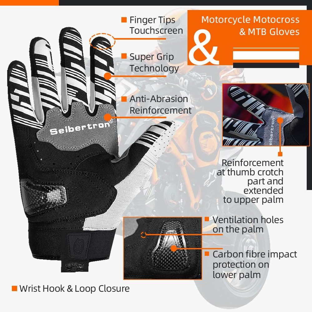 Seibertron SPS-2 Vollfinger-Unisex-Touchscreen-Straßenrenn-Motorrad-MTB-Sport-Handschuhe - Seibertron