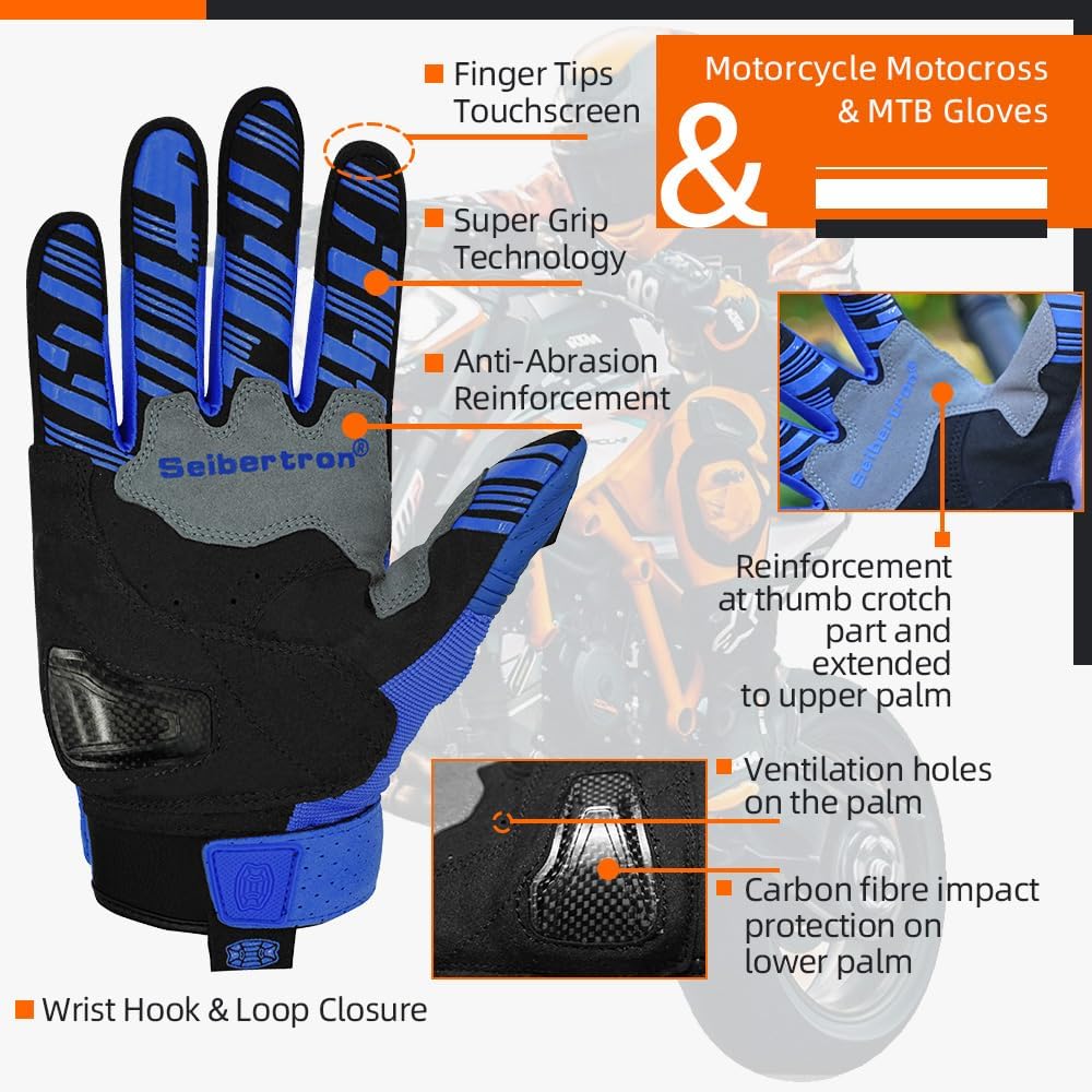 Seibertron SPS-2 Vollfinger-Unisex-Touchscreen-Straßenrenn-Motorrad-MTB-Sport-Handschuhe - Seibertron