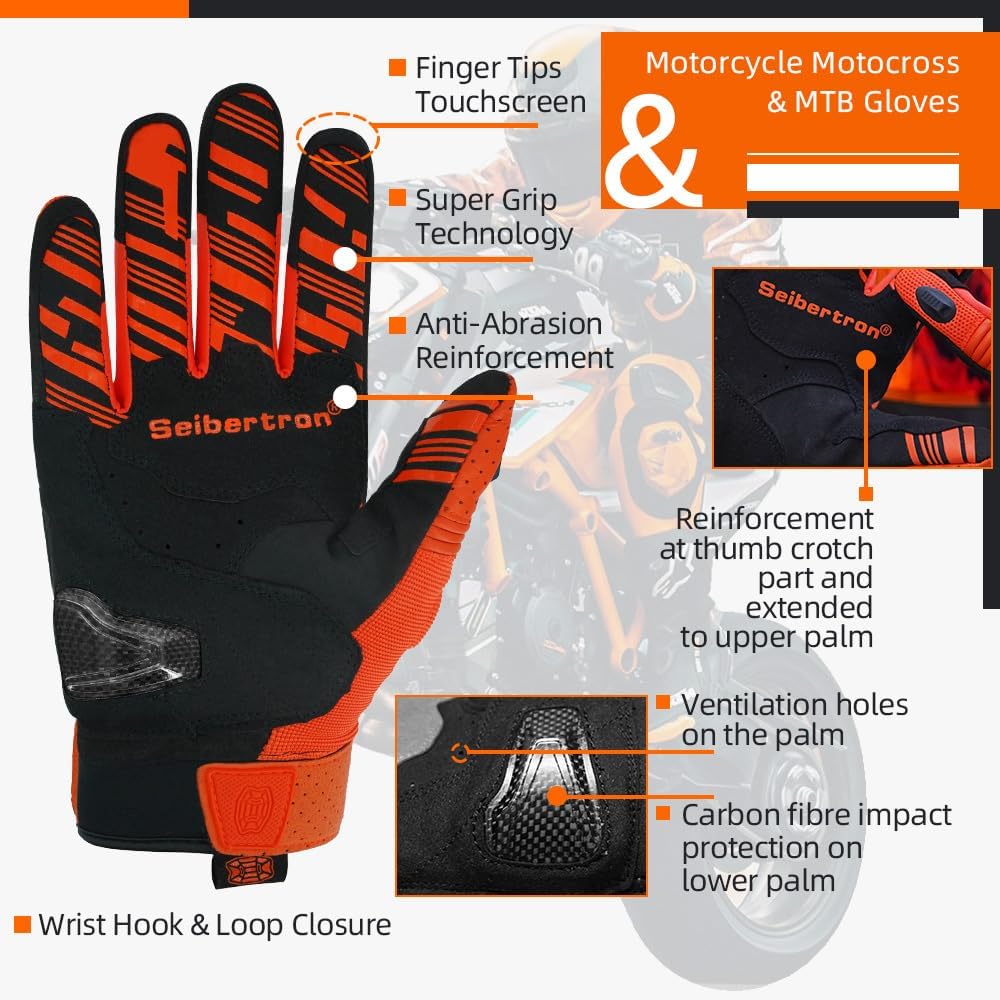 Seibertron SPS-2 Vollfinger-Unisex-Touchscreen-Straßenrenn-Motorrad-MTB-Sport-Handschuhe - Seibertron
