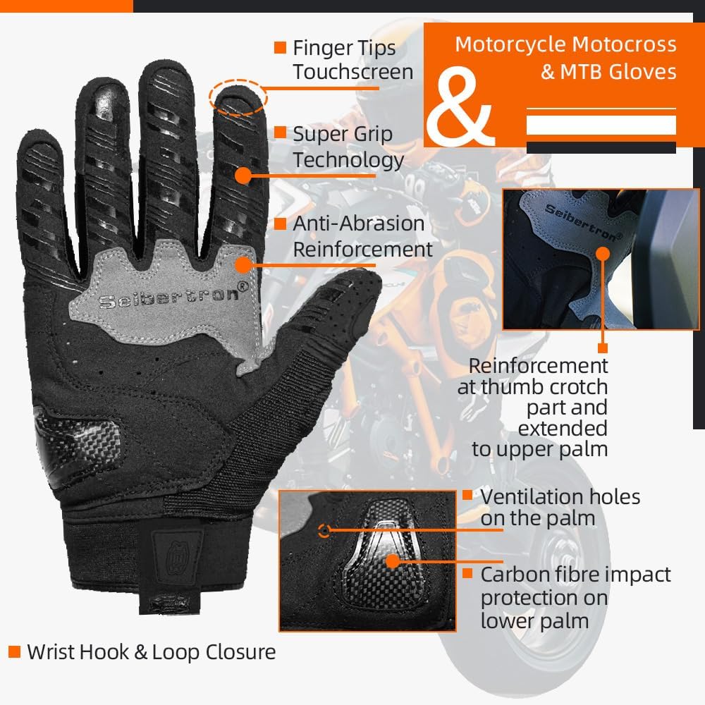 Seibertron SPS-2 Vollfinger-Unisex-Touchscreen-Straßenrenn-Motorrad-MTB-Sport-Handschuhe - Seibertron