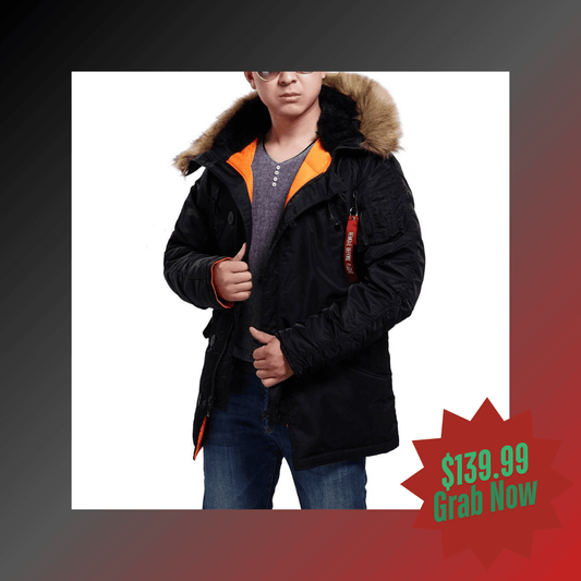 Seibertron Herren N-3B Slim-Fit wasserdichter/wasserabweisender Parka mit abnehmbarem Kunstfell-Kapuzensaum - Seibertron