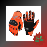 orange riding gloves