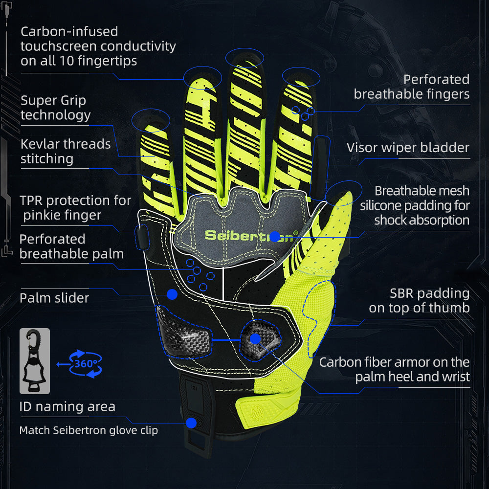 Seibertron SPS-7 Superior Protection Series Motorrad-Fahrhandschuhe - Atmungsaktiver Touchscreen-Carbonfaserschutz