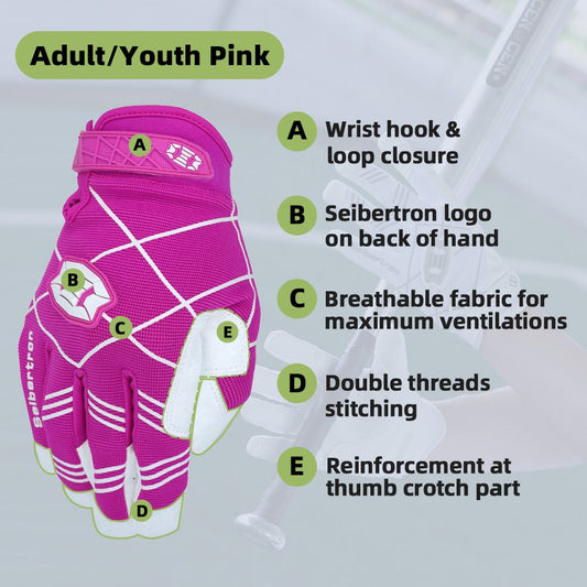 color:Pink | Seibertron B-A-R PRO 2.0 baseball and softball batting gloves image 01