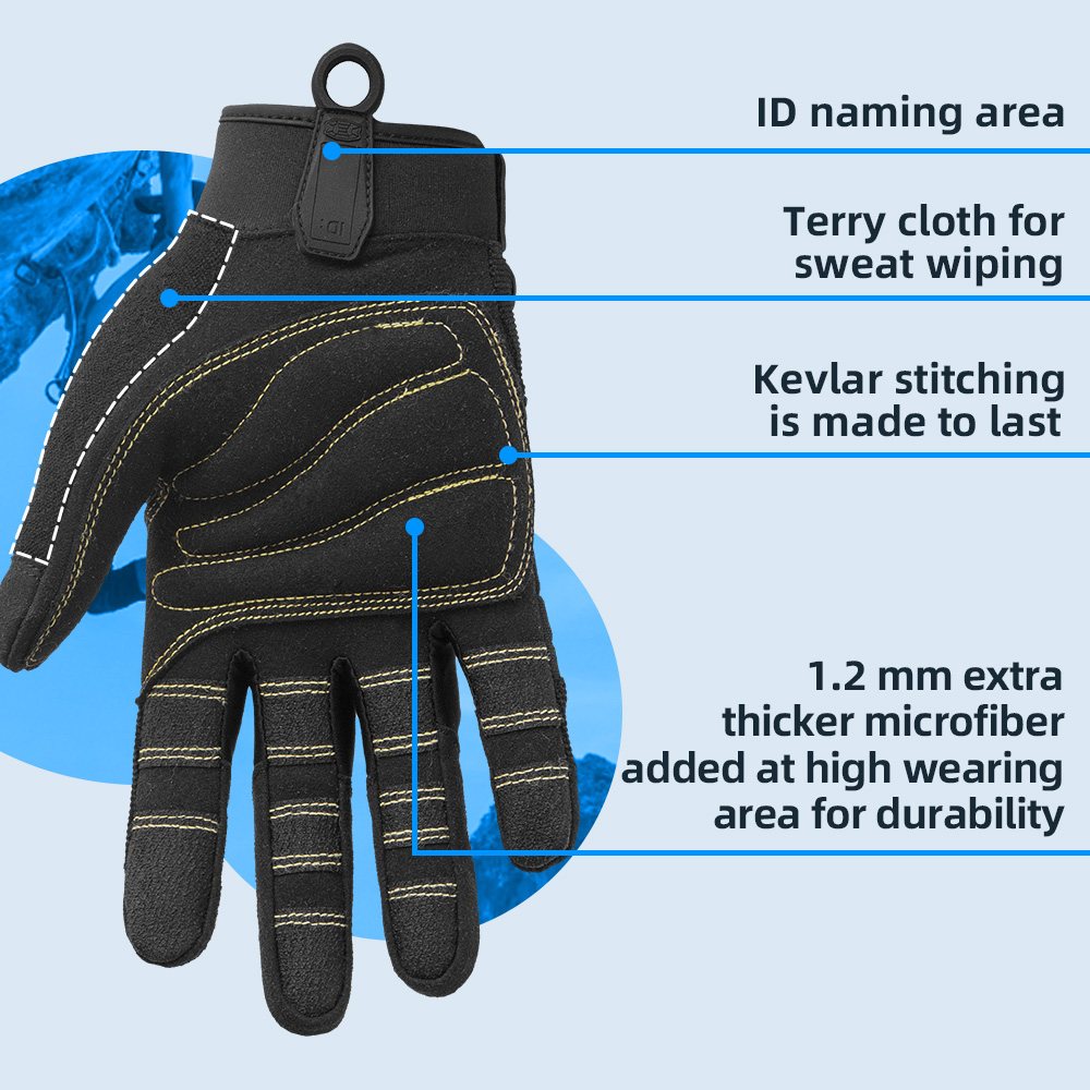 Farbe: Schwarz | Seibertron Vollfinger-Kletter- und Segelhandschuhe mit gepolsterter Handfläche für Kletterseile Bild 03