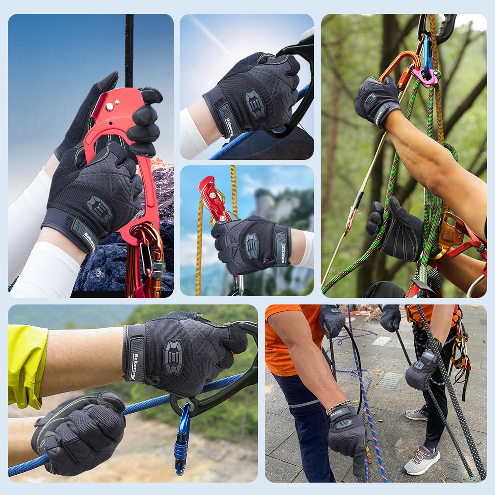 Farbe: Schwarz | Seibertron Vollfinger-Kletter- und Segelhandschuhe mit gepolsterter Handfläche für Kletterseile Bild 05