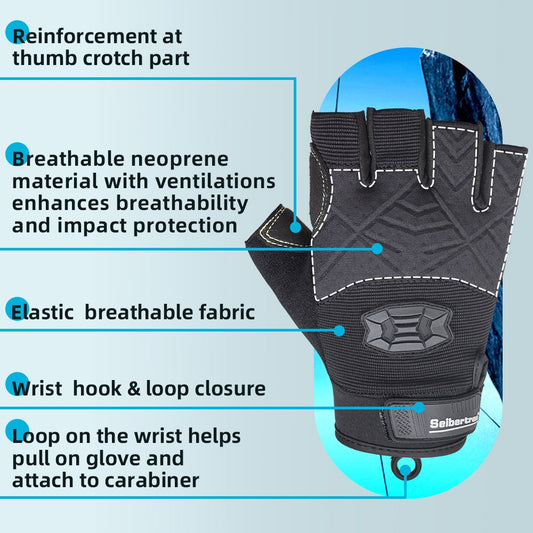 color:Black | Seibertron Half Finger Climbing Sailing Gloves half finger padded palm climbing rope gloves image 02