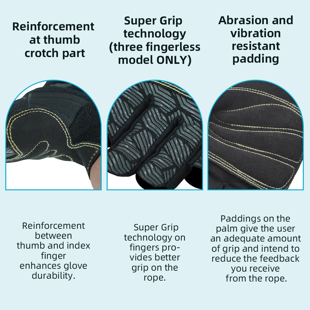 color:Black | Seibertron Half Finger Climbing Sailing Gloves half finger padded palm climbing rope gloves image 04