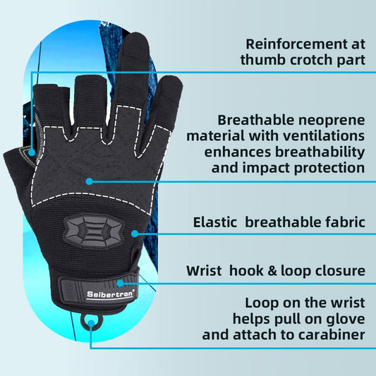 Farbe:alle | Seibertron Drei fingerlose Kletter- und Segelhandschuhe, drei fingerlose Handschuhe mit gepolsterter Handfläche für Kletterseile, Bild 02