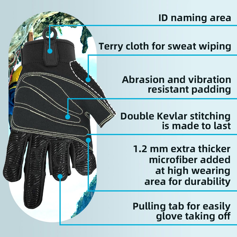 Farbe:alle | Seibertron Drei fingerlose Kletter- und Segelhandschuhe, drei fingerlose Handschuhe mit gepolsterter Handfläche für Kletterseile, Bild 03