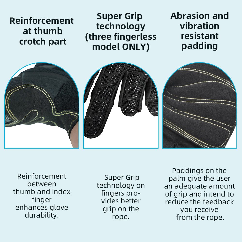 Farbe:alle | Seibertron Drei fingerlose Kletter- und Segelhandschuhe, drei fingerlose Handschuhe mit gepolsterter Handfläche für Kletterseile, Bild 04