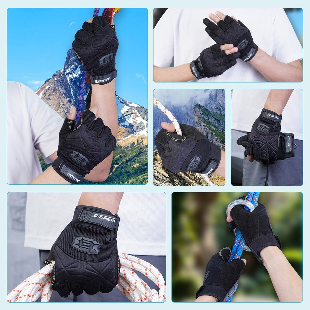 Farbe:alle | Seibertron Drei fingerlose Kletter- und Segelhandschuhe, drei fingerlose Handschuhe mit gepolsterter Handfläche für Kletterseile, Bild 05