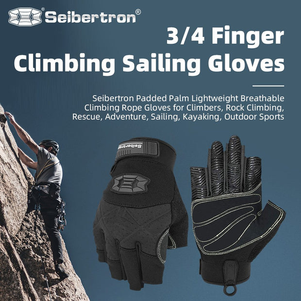 Farbe:alle | Seibertron 3/4 Finger Kletter- und Segelhandschuhe, Dreiviertelfinger mit gepolsterter Handfläche, Kletterseil-Handschuhe, Bild 01