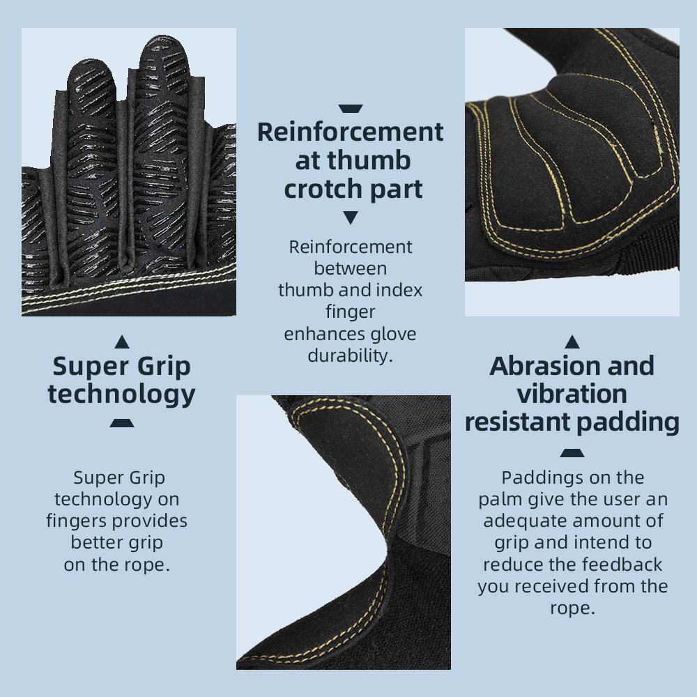Farbe:alle | Seibertron 3/4 Finger Kletter- und Segelhandschuhe, Dreiviertelfinger mit gepolsterter Handfläche, Kletterseil-Handschuhe, Bild 04