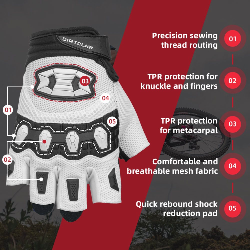 color:White | Seibertron Dirtclaw fingerless motocross and off-road riding gloves image 02