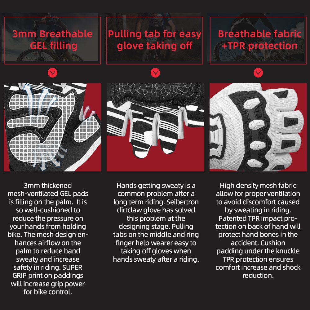 color:White | Seibertron Dirtclaw fingerless motocross and off-road riding gloves image 04