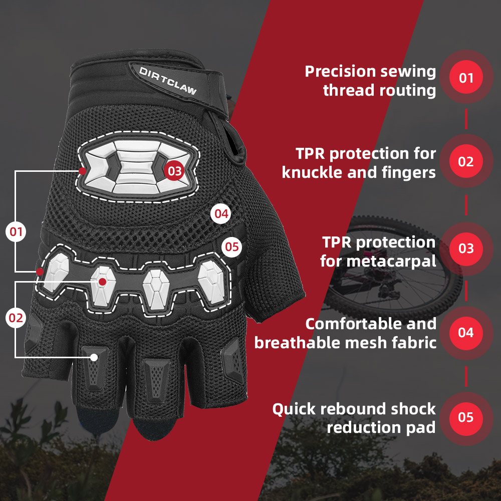 color:Black | Seibertron Dirtclaw fingerless motocross and off-road riding gloves image 07