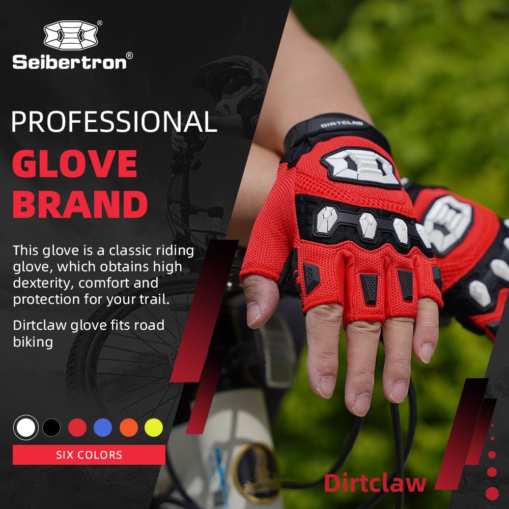 color:Red | Seibertron Dirtclaw fingerless motocross and off-road riding gloves image 11