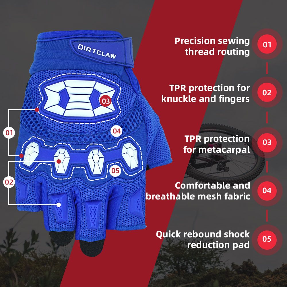 color:Blue | Seibertron Dirtclaw fingerless motocross and off-road riding gloves image 17