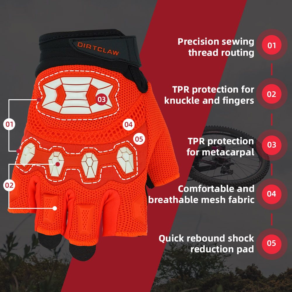 color:Orange | Seibertron Dirtclaw fingerless motocross and off-road riding gloves image 22
