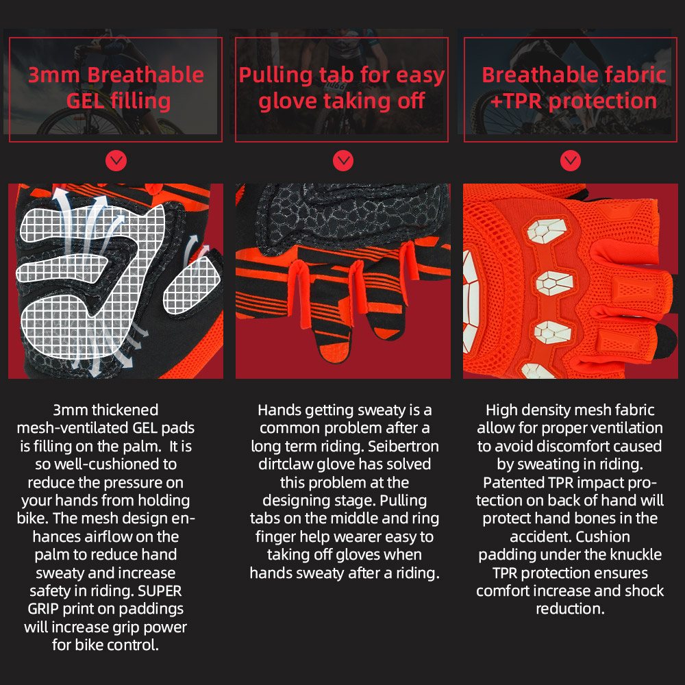 color:Orange | Seibertron Dirtclaw fingerless motocross and off-road riding gloves image 24