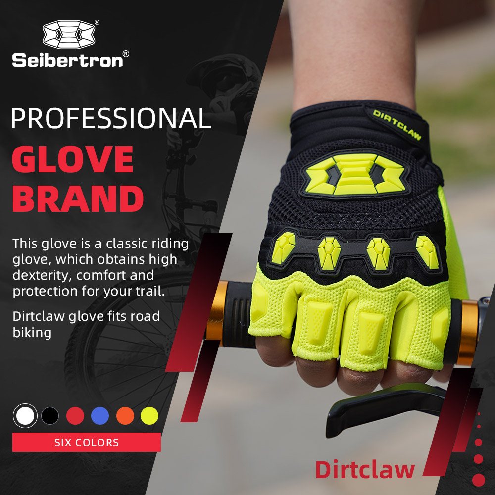 color:Fluorescent Yellow | Seibertron Dirtclaw fingerless motocross and off-road riding gloves image 26