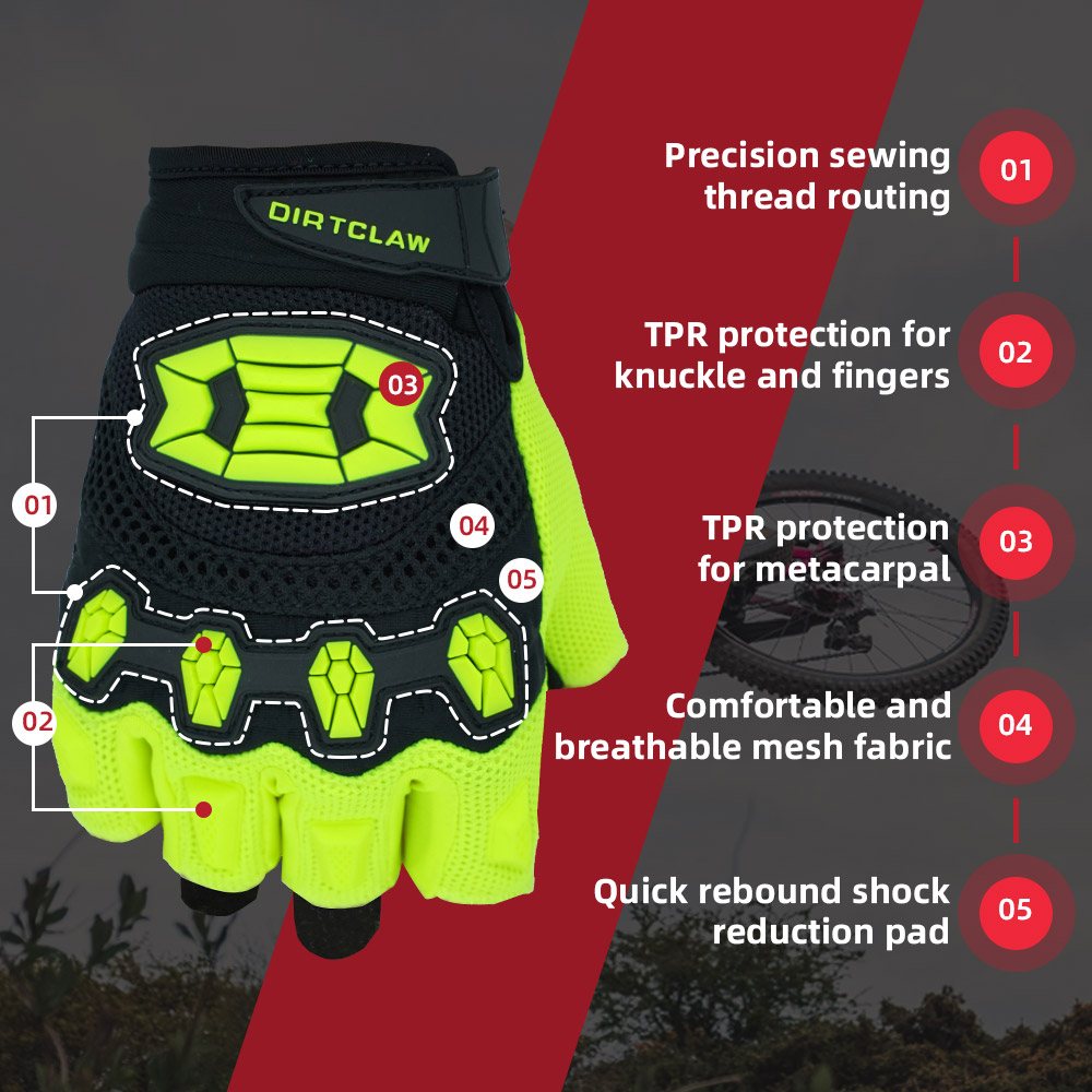 color:Fluorescent Yellow | Seibertron Dirtclaw fingerless motocross and off-road riding gloves image 27